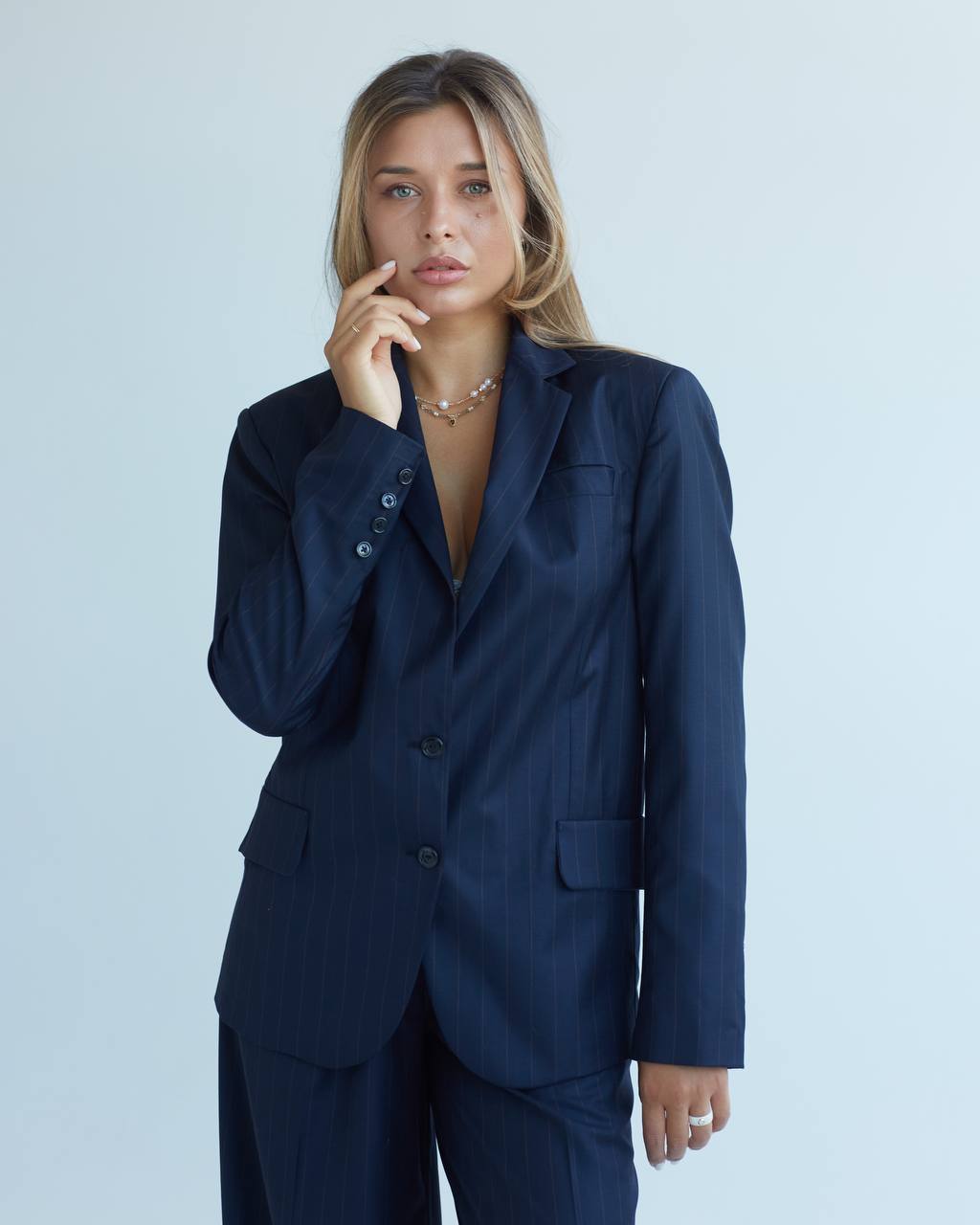 Navy blazer pinstripes