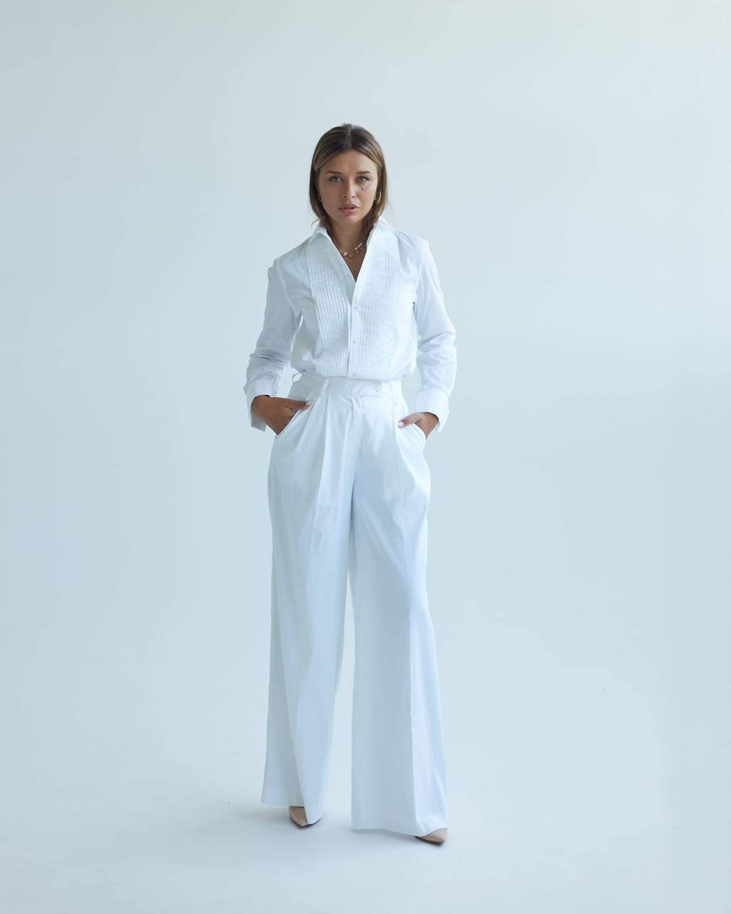 White palazzo trousers